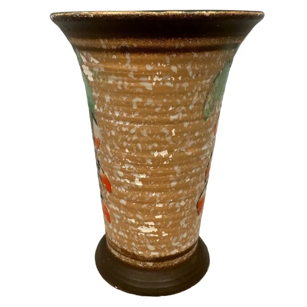 Vintage Etrurian Art Pottery Vase‎ Matte Finish Floral Antique Rare Brown White